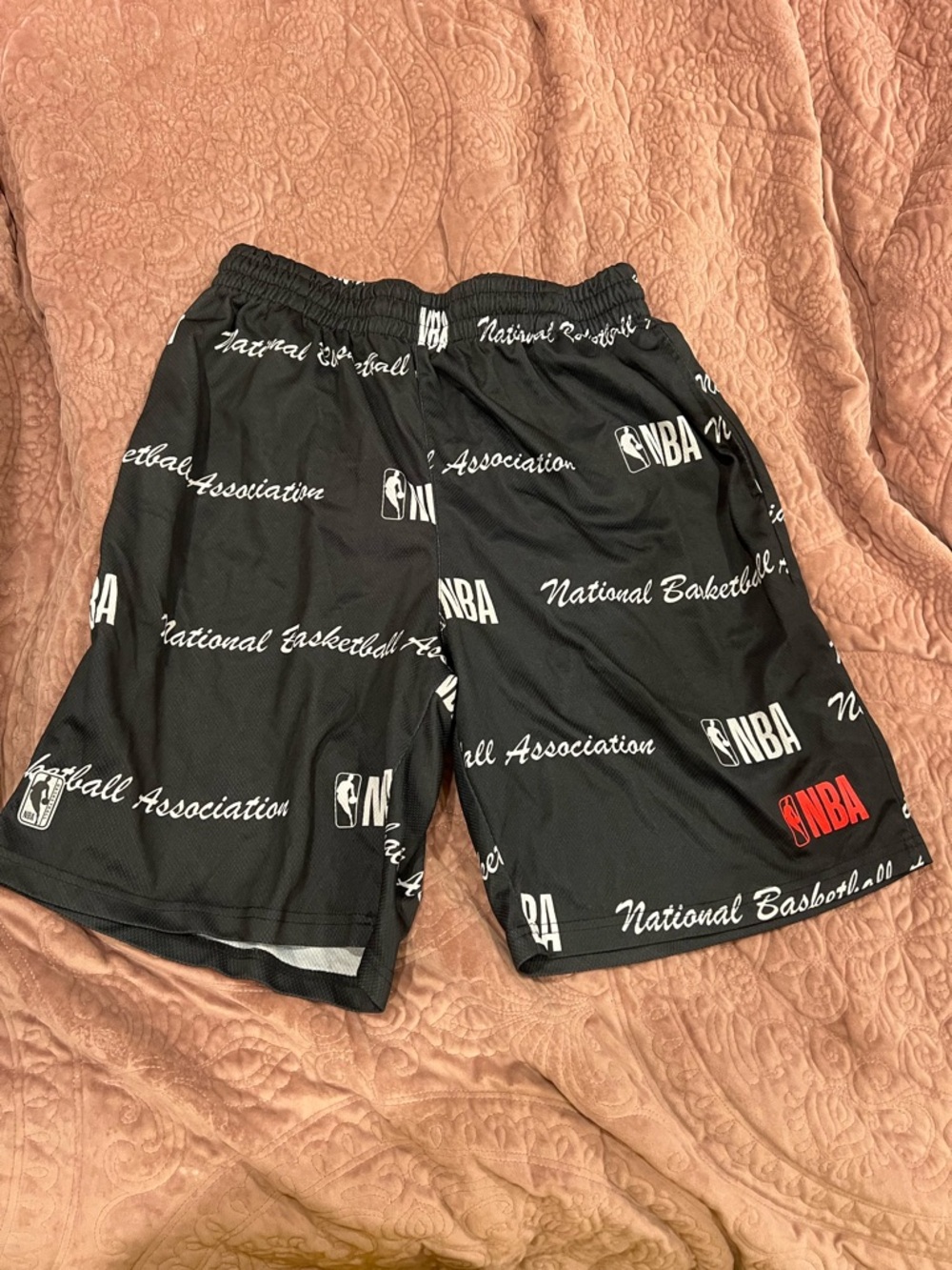 NBA Black Mesh All-Over Logo Athletic Shorts